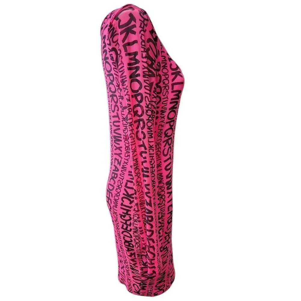 Iris Y2K Mini Bodycon Dress hot pink Gwen Stefani Alphabet All over Print‎ 1X